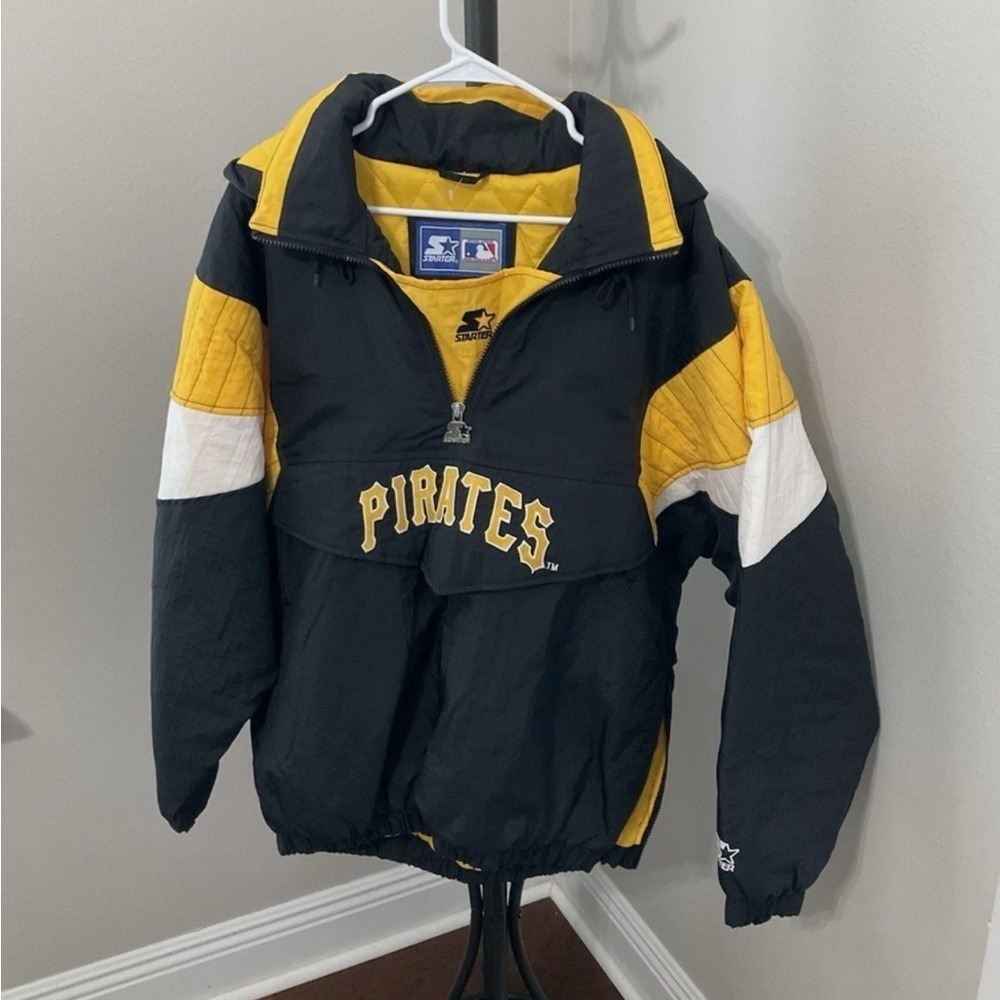 Vintage Starter Pittsburgh Pirates MLB Jacket Half Zip Puffer Mens Medium Black